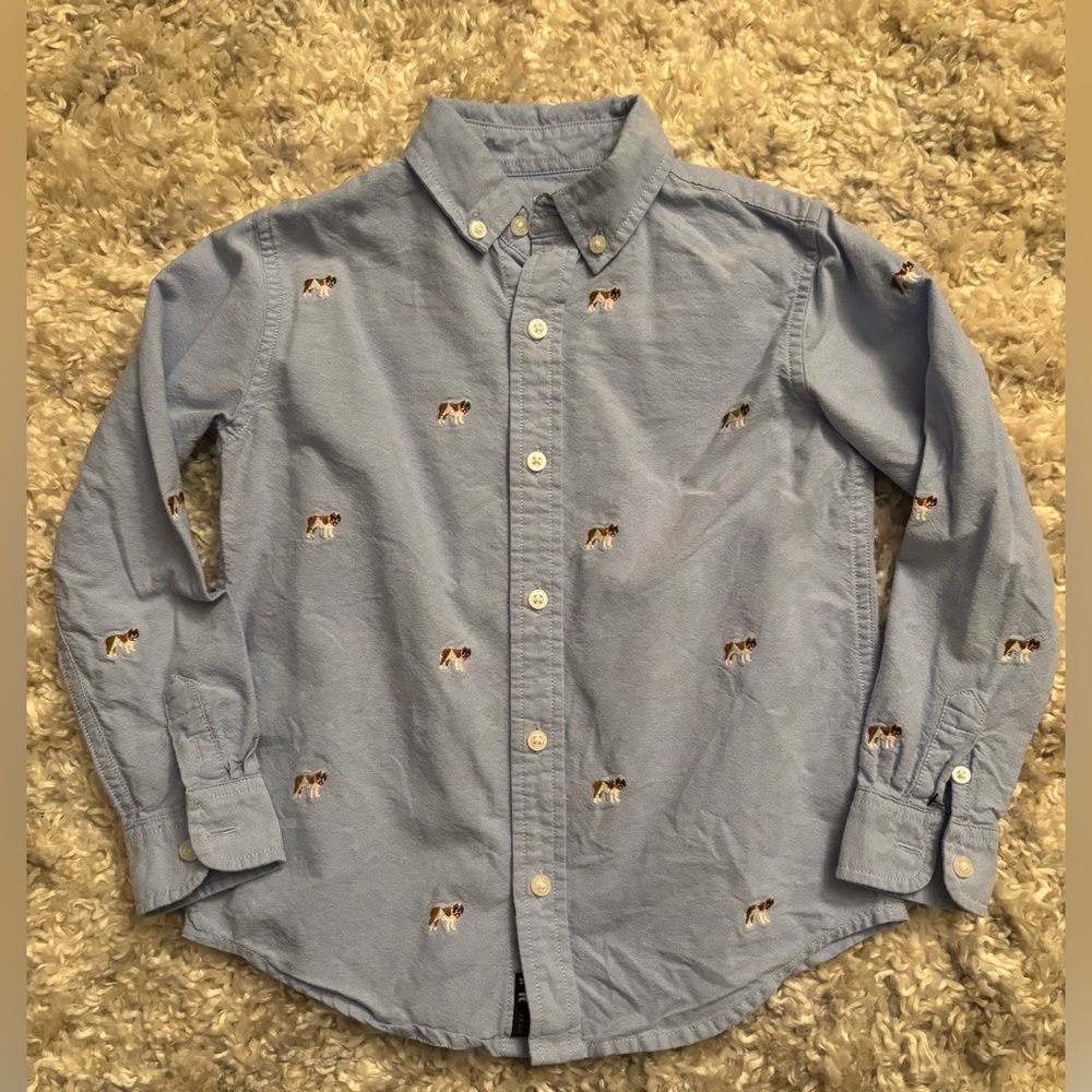Janie and Jack Light Blue St. Bernard Embroidered Size 5 Button Down - EUC